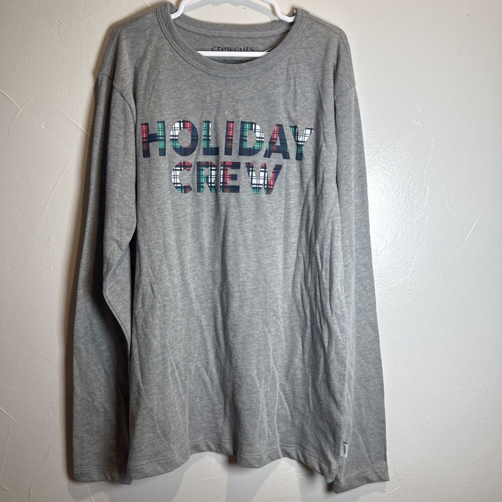 Crewcuts Holiday Crew Graphic Long Sleeve Gray Shirt Boys Size Large 10/11 NWT